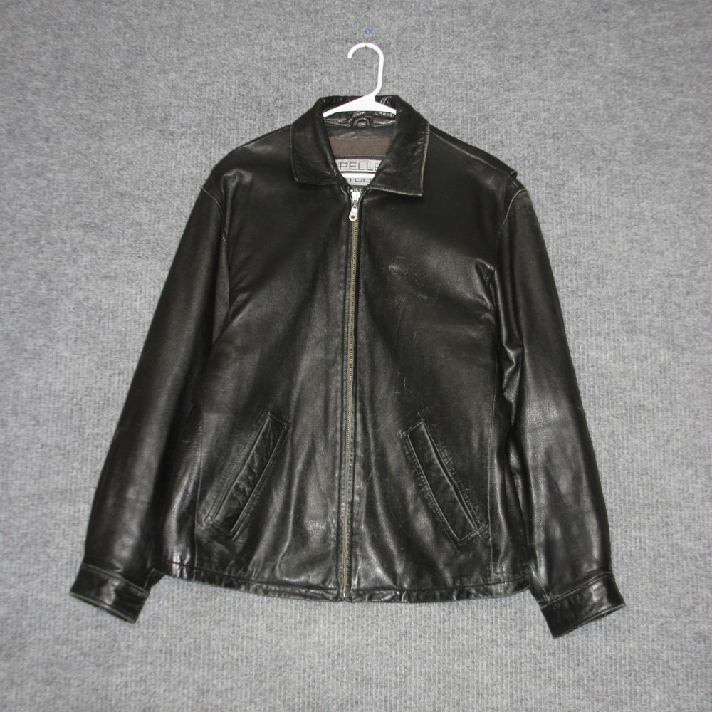 Wilsons Pelle Studio Leather Jacket Mens M Black Thinsulate Zip Up Bomber
